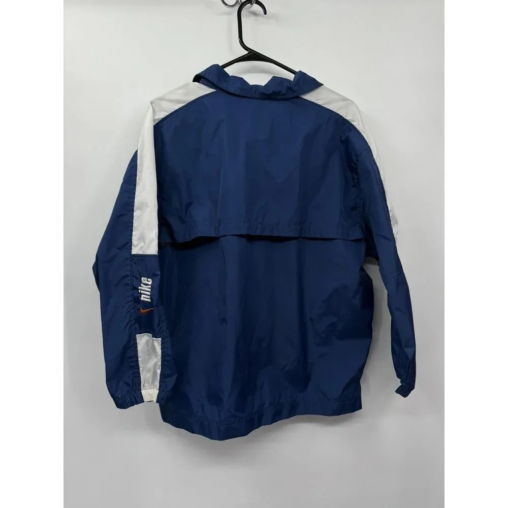 Nike Large Kids Windbreaker Jacket Blue White Full Zip Mesh Lined Swoosh‎ Logo